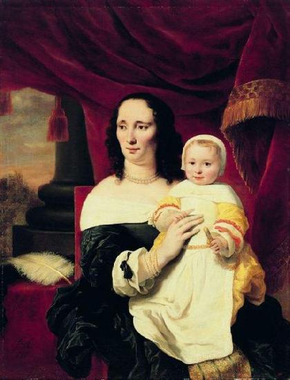 Ferdinand bol Portrait of Johana de Geer-Trip with daughter. oil painting picture